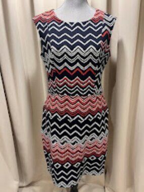 Enfocus Studio Navy Blue Knit Dress with Chevron Pattern Size 10